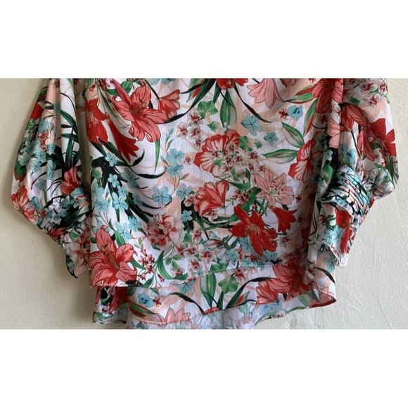 COPY - XOXO Womens Blouse Top Cold Shoulder Large Floral Layered Ruffles Long S… - Picture 10 of 11